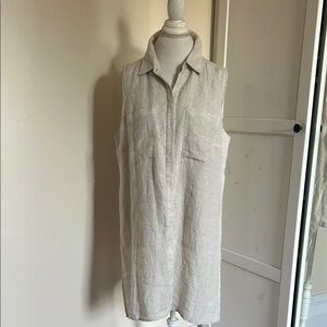Chico's Natural Linen Neutral Button Front Collared Tunic Style Top Size L